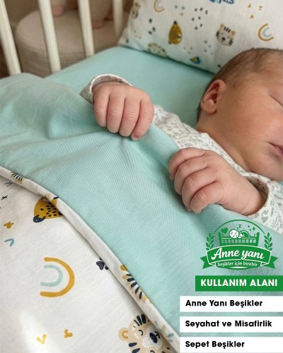 Mavi Poplin Kumaş Bebek  Nevresim Takımı 