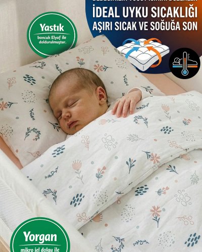 %100 Pamuklu Kumaştan Bebek 5 Parça Yorgan Ve Nevresim Takımı & Uyku Seti (HAYVAN DESEN)