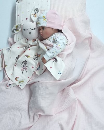 Müslin Bürümcük Çift Kat Dantelli Bebek & Yeni Doğan Battaniye Ve Uyku Arkadaşı Seti (Pembe Balerin)