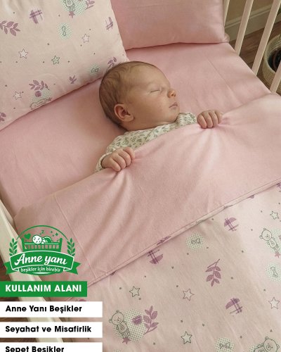Ayıcık Yıldız Desenli Poplin Kumaş Bebek Nevresim Takımı 